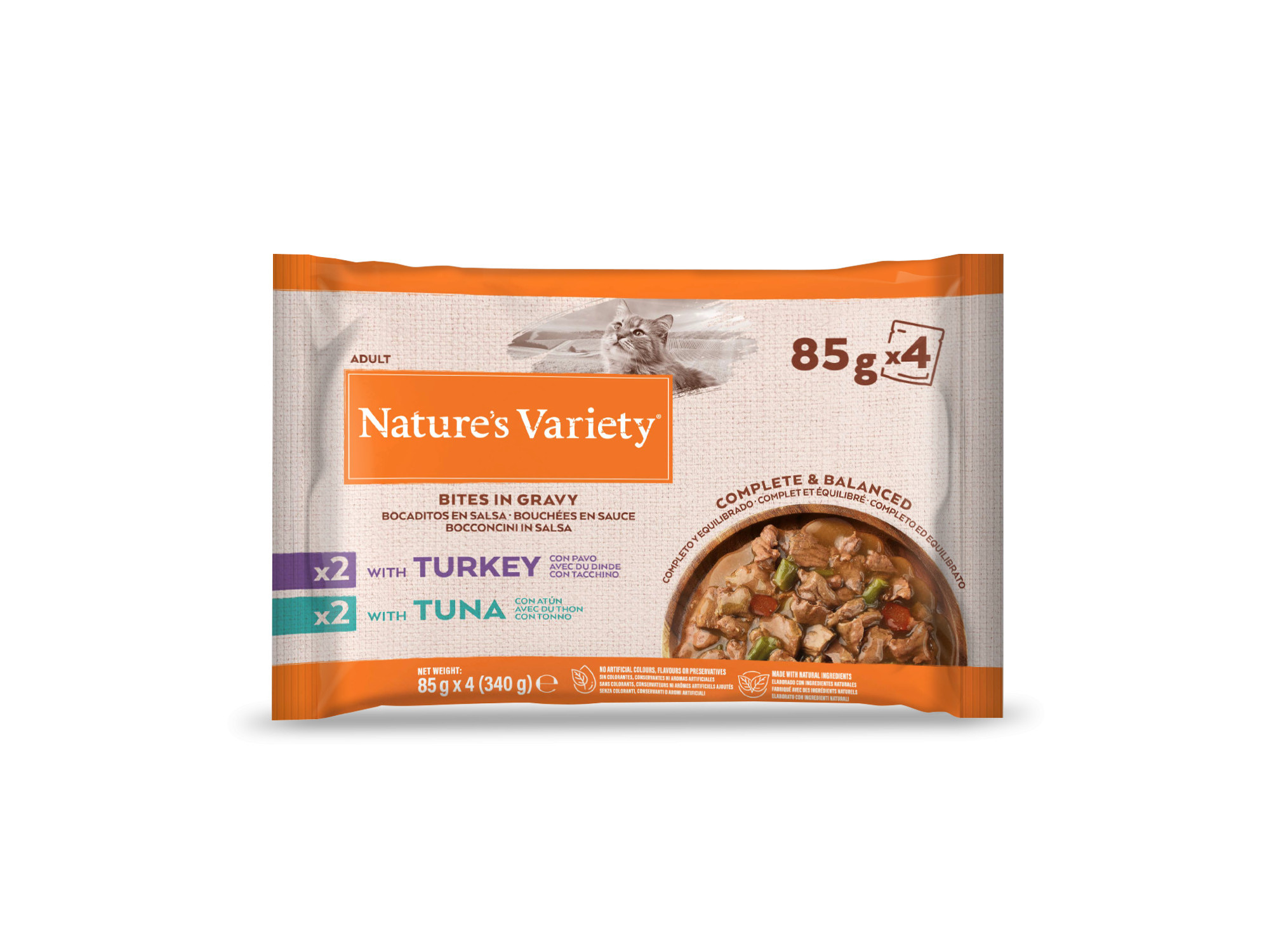 COMIDA HÚMIDA NATURE'S VARIETY GATO PERU/ATUM 4X85G