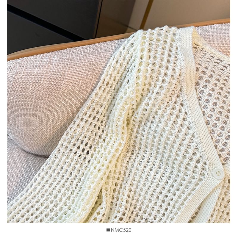 Lemongrass - Opengebreide V-hals lichte cardigan