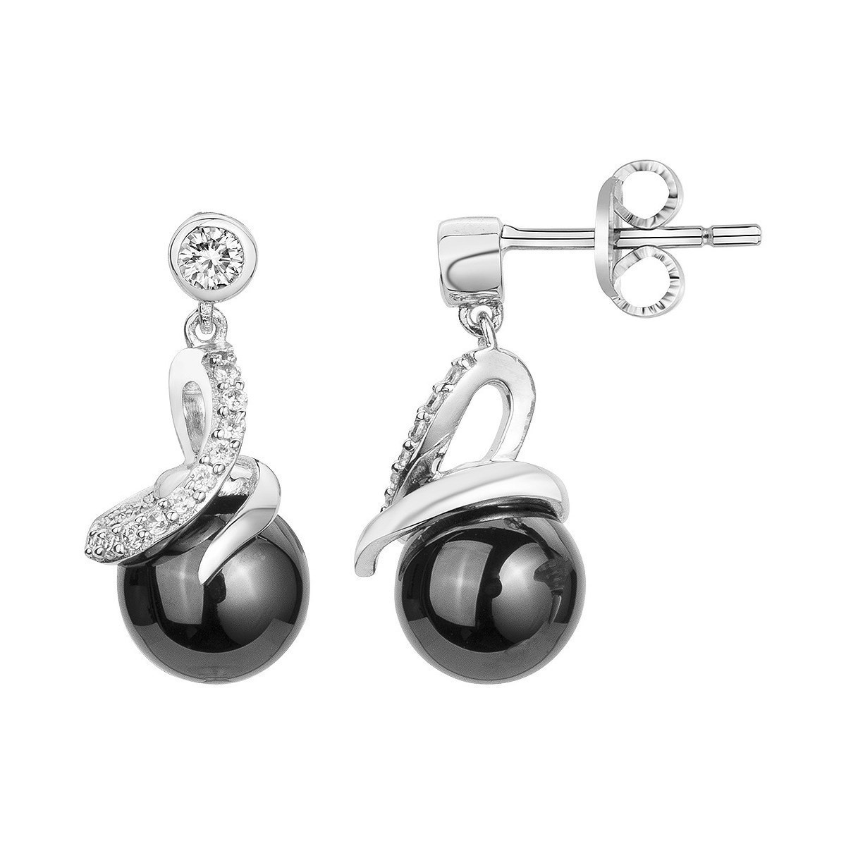 Boucles d'oreilles pendantes en Argent 925 millièmes et céramique - blanc brillant