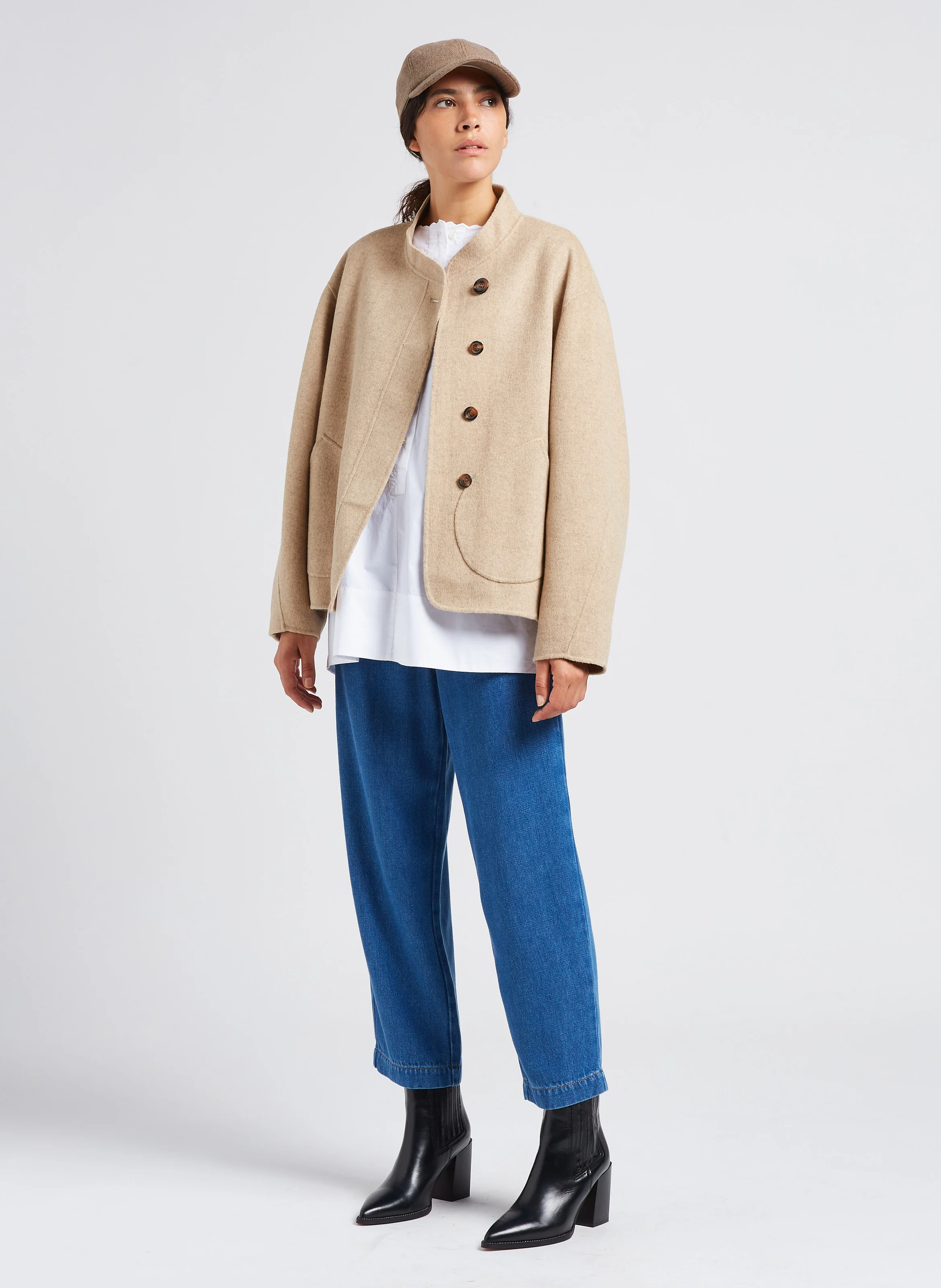 WINDSOR - Manteau col rond en laine mélangée| Beige