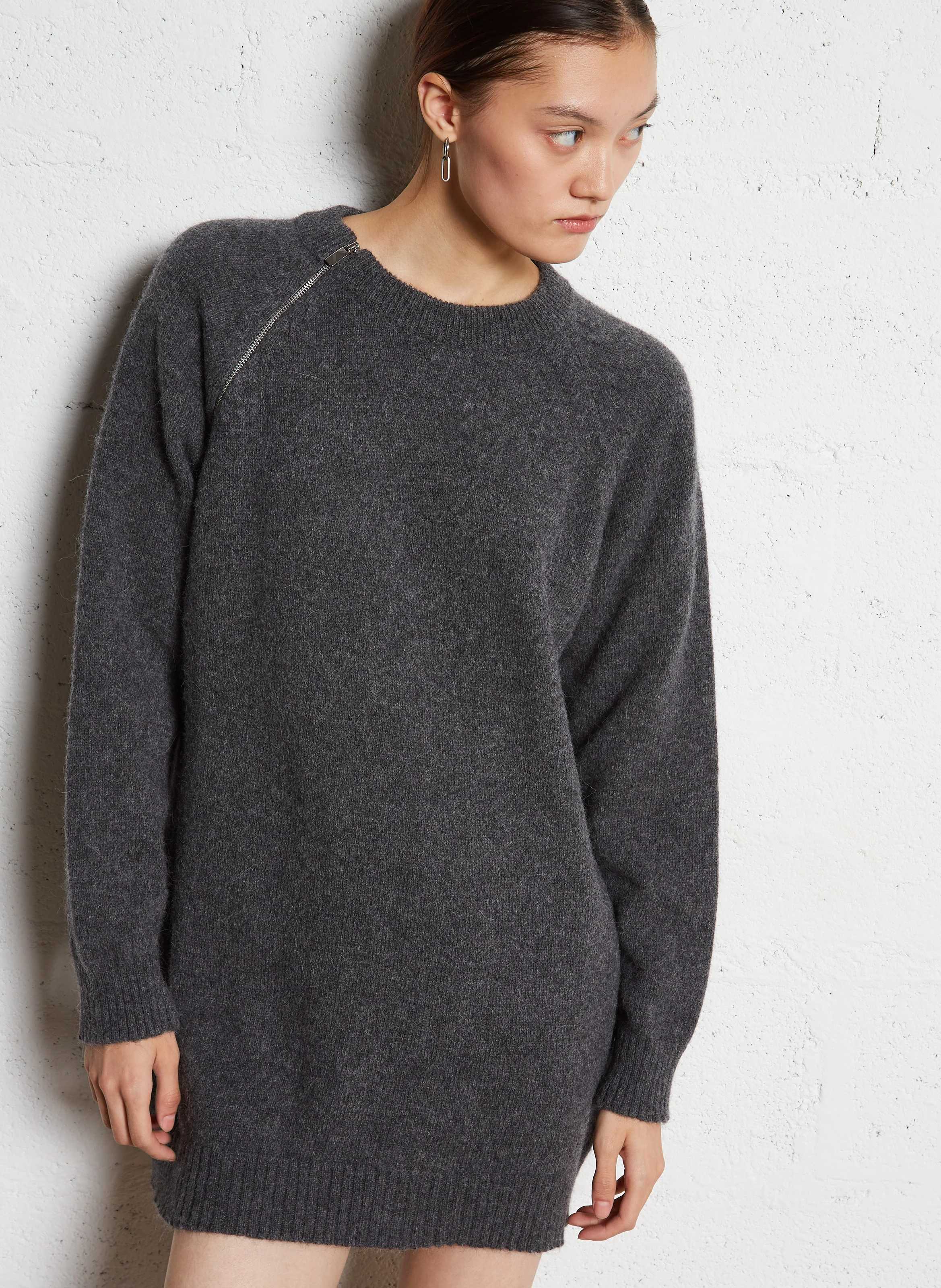 DALEDE - Robe droite zippé en laine| Gris