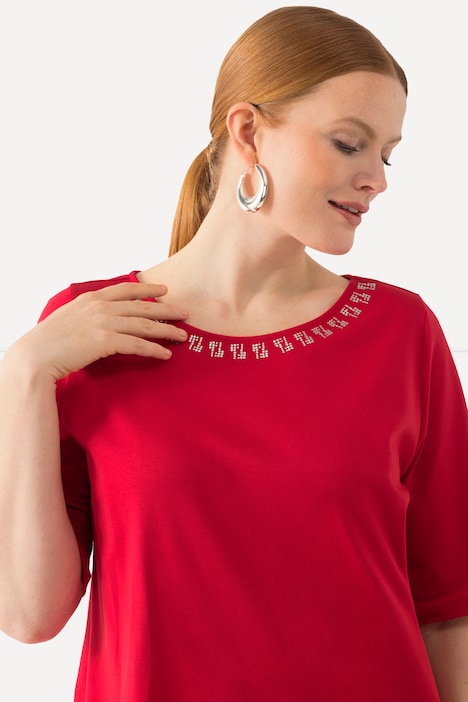 T-Shirt, Ziersteine, A-Linie, Rundhals, Halbarm