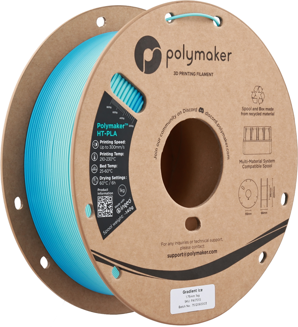 Polymaker  HT-PLA Gradient Ice, 1,75 mm / 1000 g    Hochleistungs-PLA für hitzestabile 3D Druckanwendungen in Gradient Ice