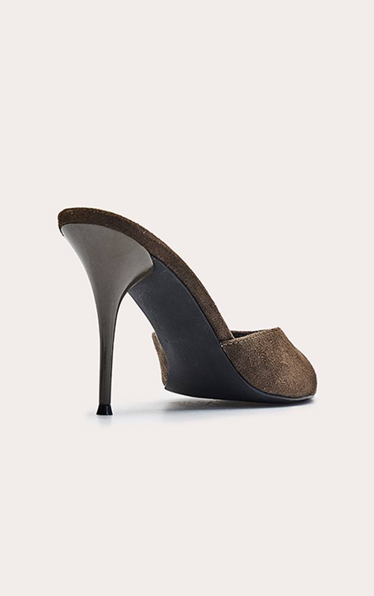 Kaki Mules À Talons Hauts En Daim