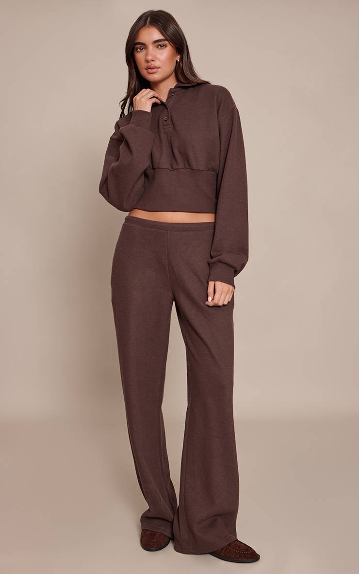 Chocolat Pantalon Droit Côtelé Brossé À Taille Élastique