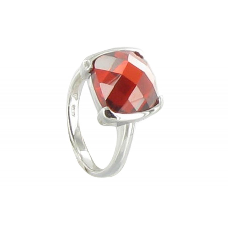 Bague Argent et son Carré de Zirconium Facetée Rouge