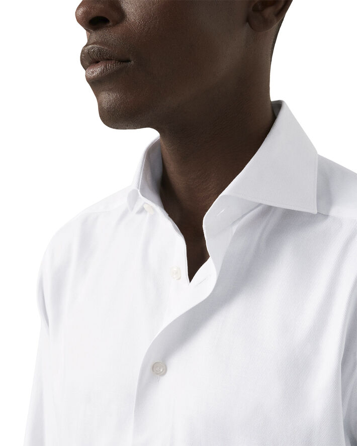 ETON Slim Fit White Melange Semi Solid Fine Twill Shirt Hvid
