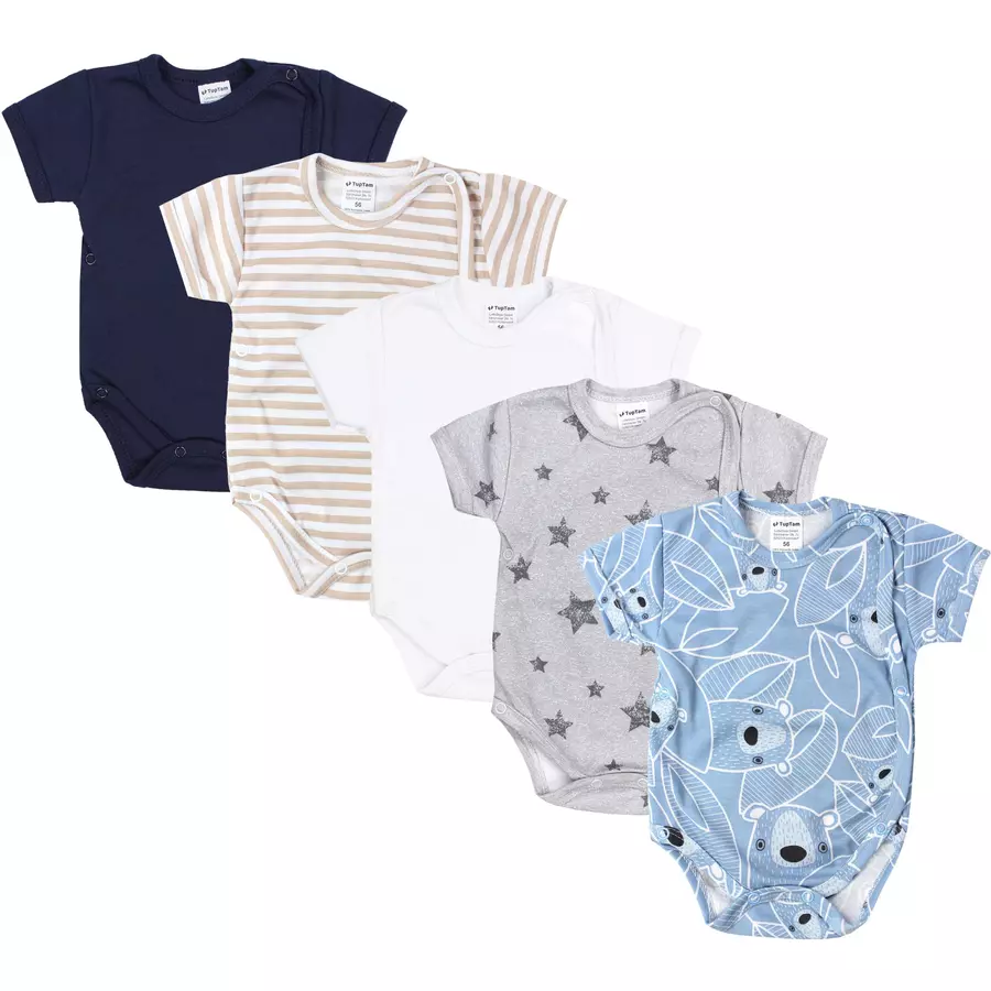 TupTam Baby Jungen Kurzarm Wickelbody 5er Set beigeblau