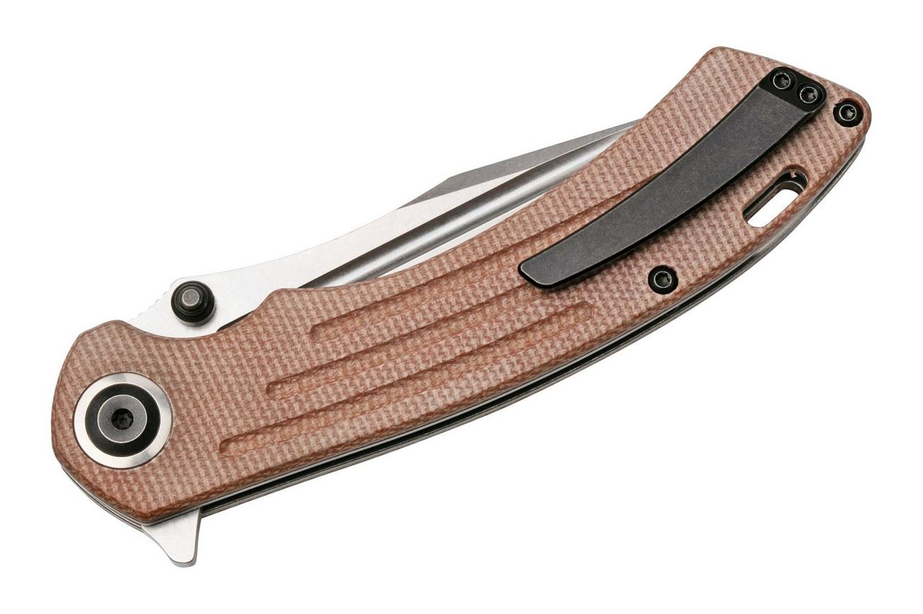 Kansept Pretatout T1032A3 Stonewashed 154CM, Brown Micarta zakmes, Kmaxrom design