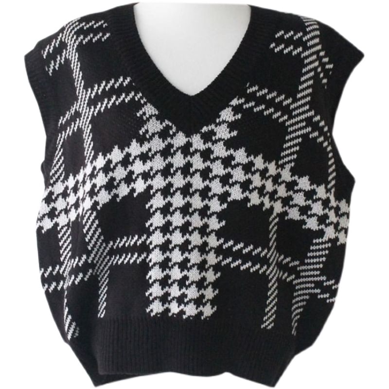 minaga - Pied-de-poule trui / lange mouwen effen shirt