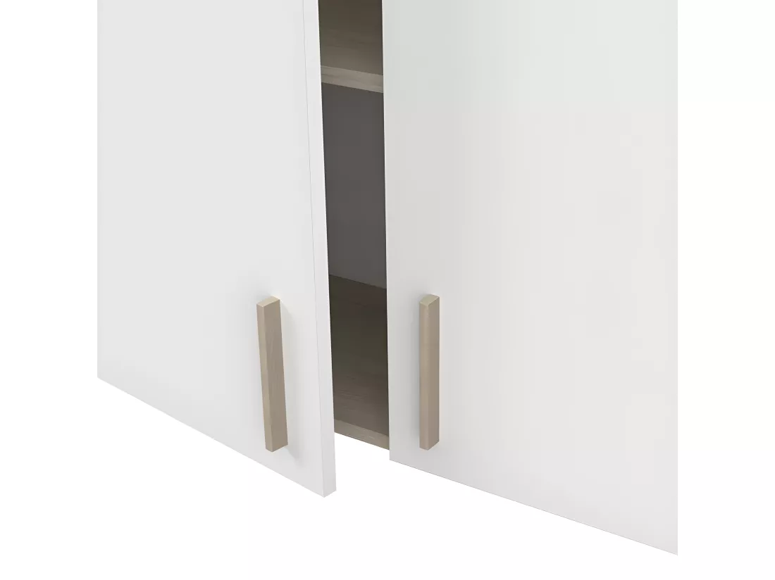 Meuble haut de cuisine 2 portes 100 cm Blanc/Chêne - ABINCI - L 100 x l 30 x H 70 cm