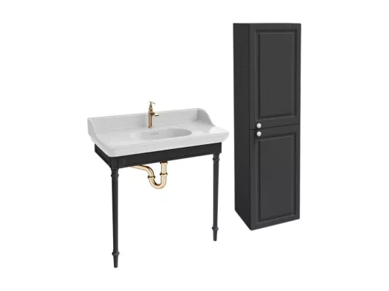 Console JACOB DELAFON Cléo 1889 avec plan vasque + colonne droite + robinet lavabo or + siphon or