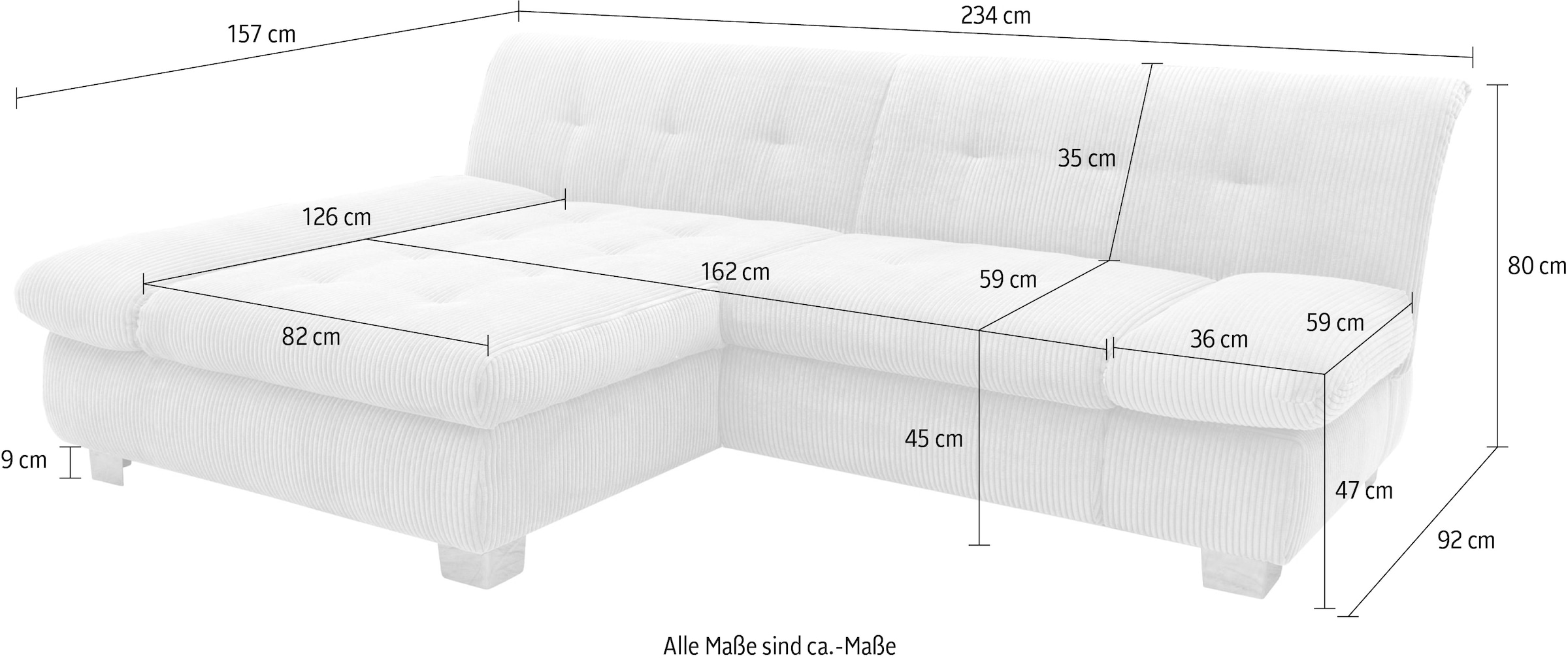 DOMO collection Ecksofa »100031 kompakte Stellmasse, komfortabel und bequem, L-Form« wahlweise mit Bettfunktion und Armteilverstellung. Breite 234 cm
