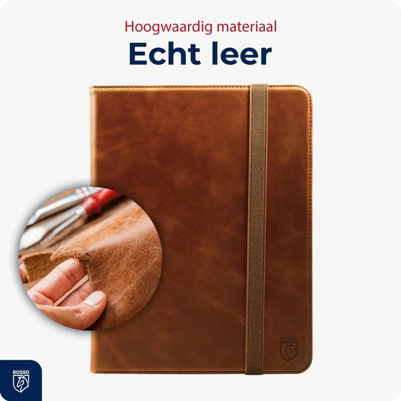 Rosso Deluxe - Book Case - Echt Leer - Bruin - Voor Apple iPad Air 13 (2024/2025)