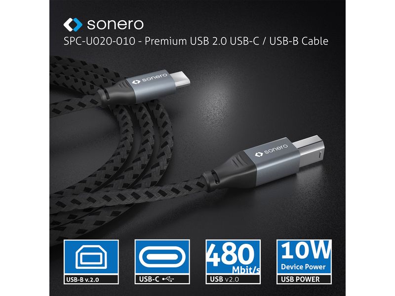 sonero USB 2.0-Kabel USB C - USB B 2 m USB 2.0 Kabel – C/b – aluminium – space grey/schwarz - 0.50m