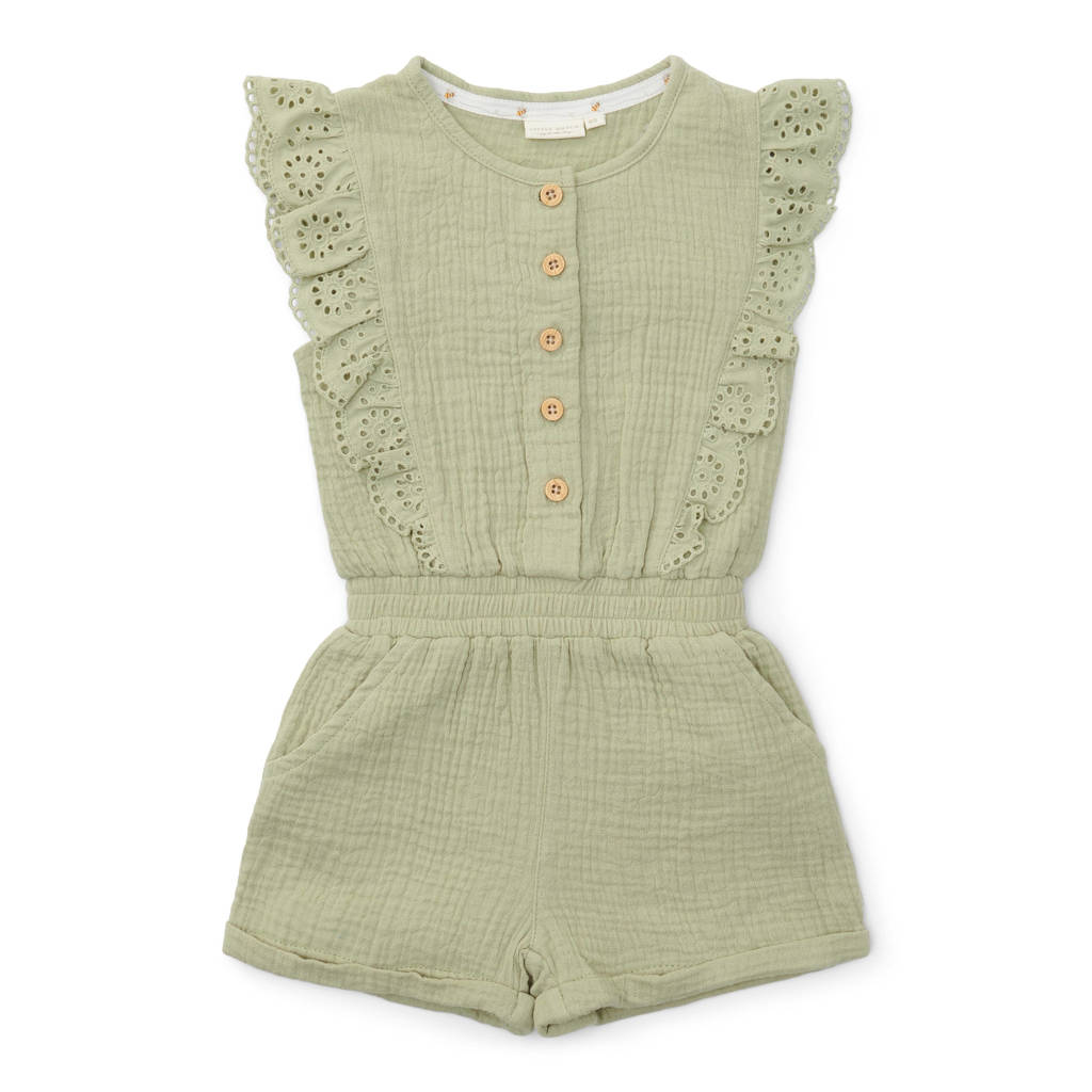 Little Dutch playsuit met ruches en broederie groen