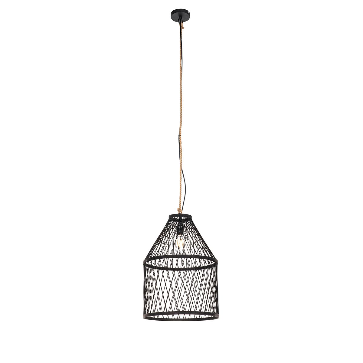 Landelijke buiten hanglamp zwart rotan 40x55 cm - Calamus