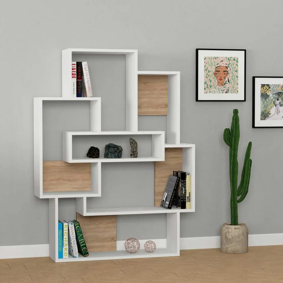 Emob Boekenplank Woody Fashion - 101 x 22 x 132 cm - Eiken-wit-design