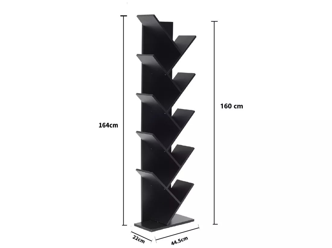 Etageres Bibliotheque Bois Noir Design Contemporain 160x44,5x22