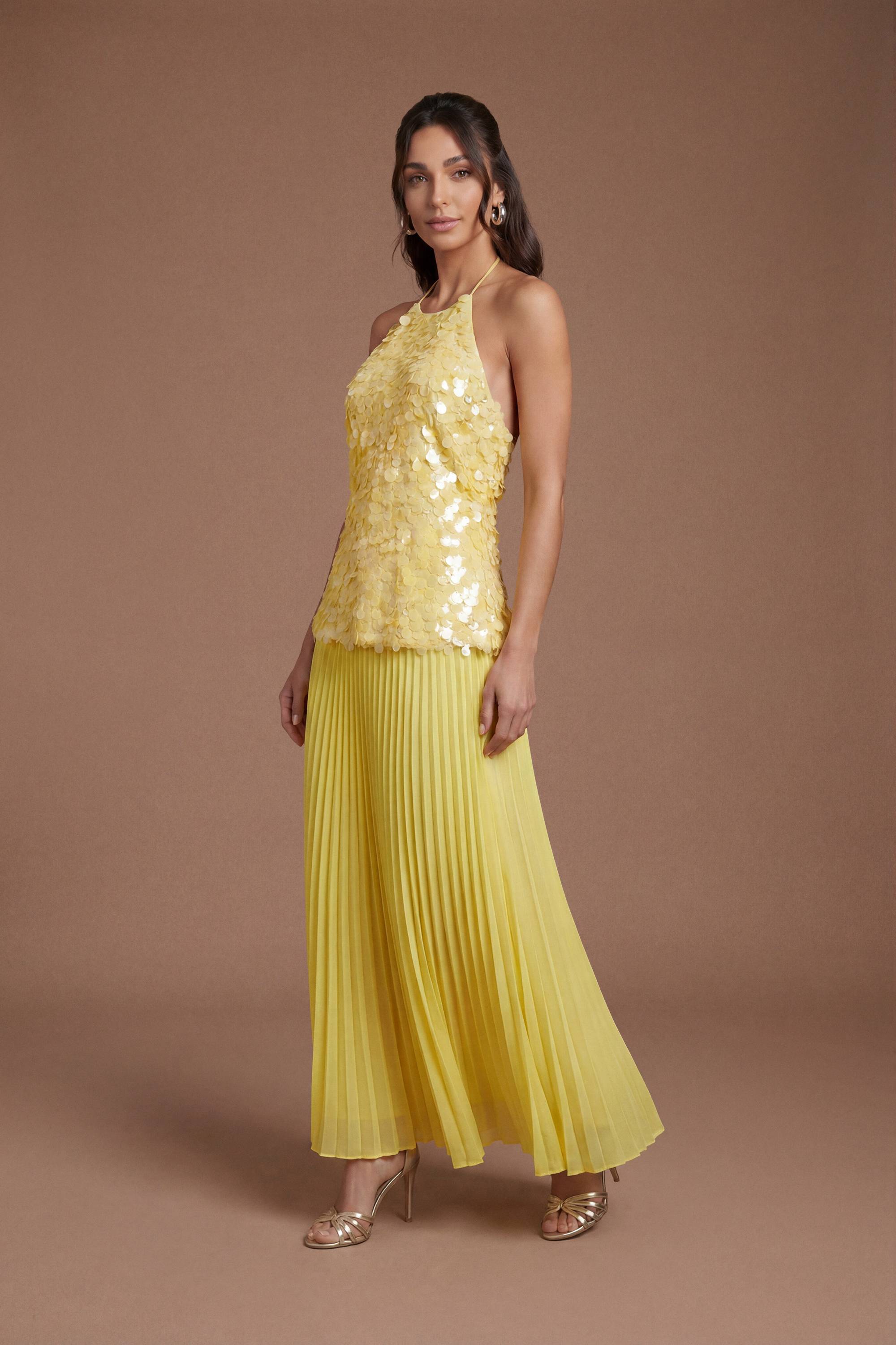 Coast Robe Midi Plissée À Sequins Et Col Licou