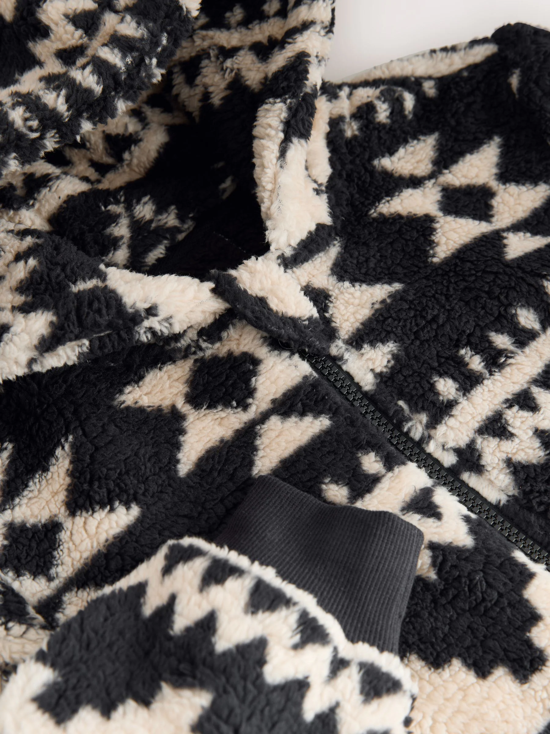 Zwart/ecru Aztekenprint - Fleece onesie (3-16 jr)