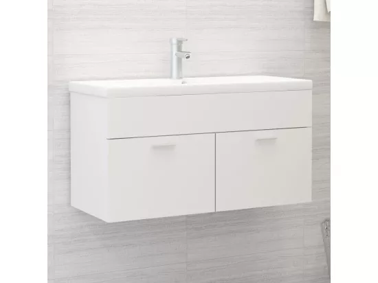 Armoire d'évier avec lavabo intégré Blanc Aggloméré