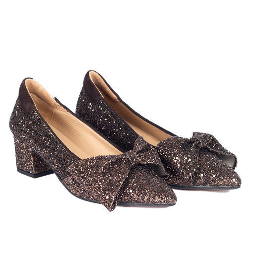 Angulus 1550-104 Glitter Pumps, Brown Glitter/Dark Brown, 42