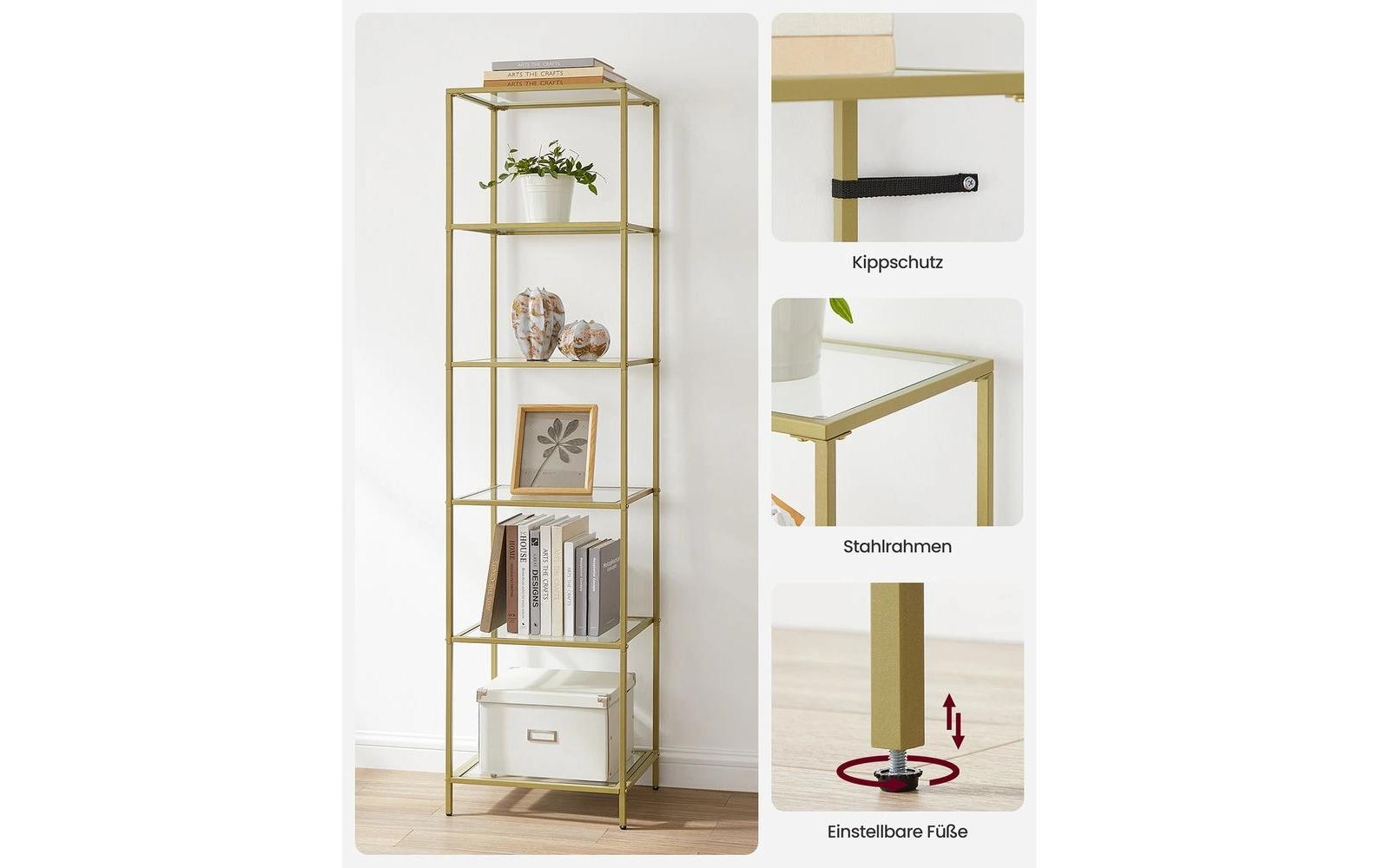 Regal 5 Ablagen 40 x 177.3 cm, GoldRegal mit Glasablagen