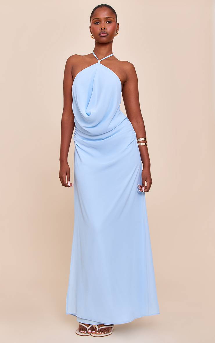 Bleu Clair Robe Longue Dos Nu En Mousseline