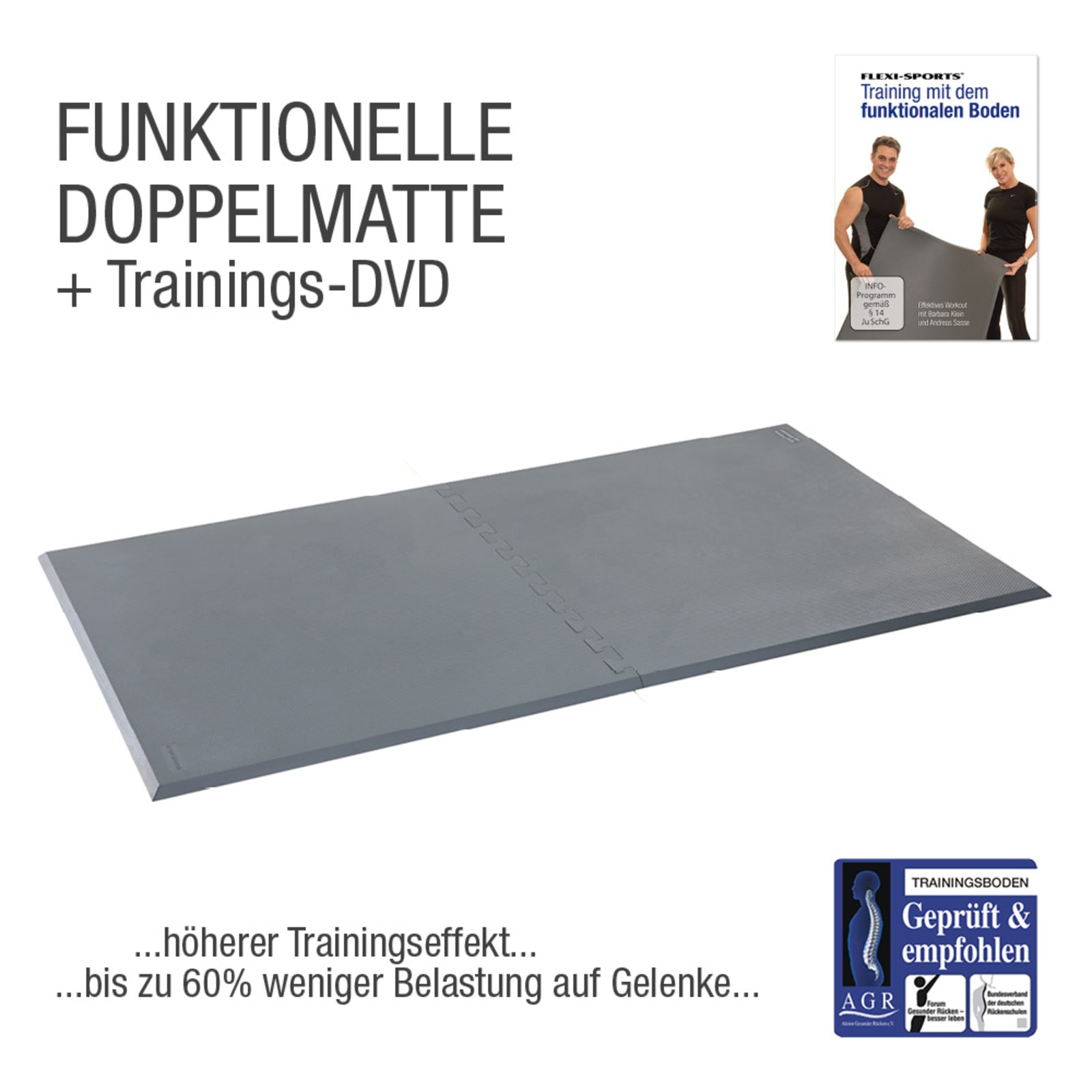 Functional Training Doppelmatte Grau 159,5cm x 91,5cm + Übungs-DVD \