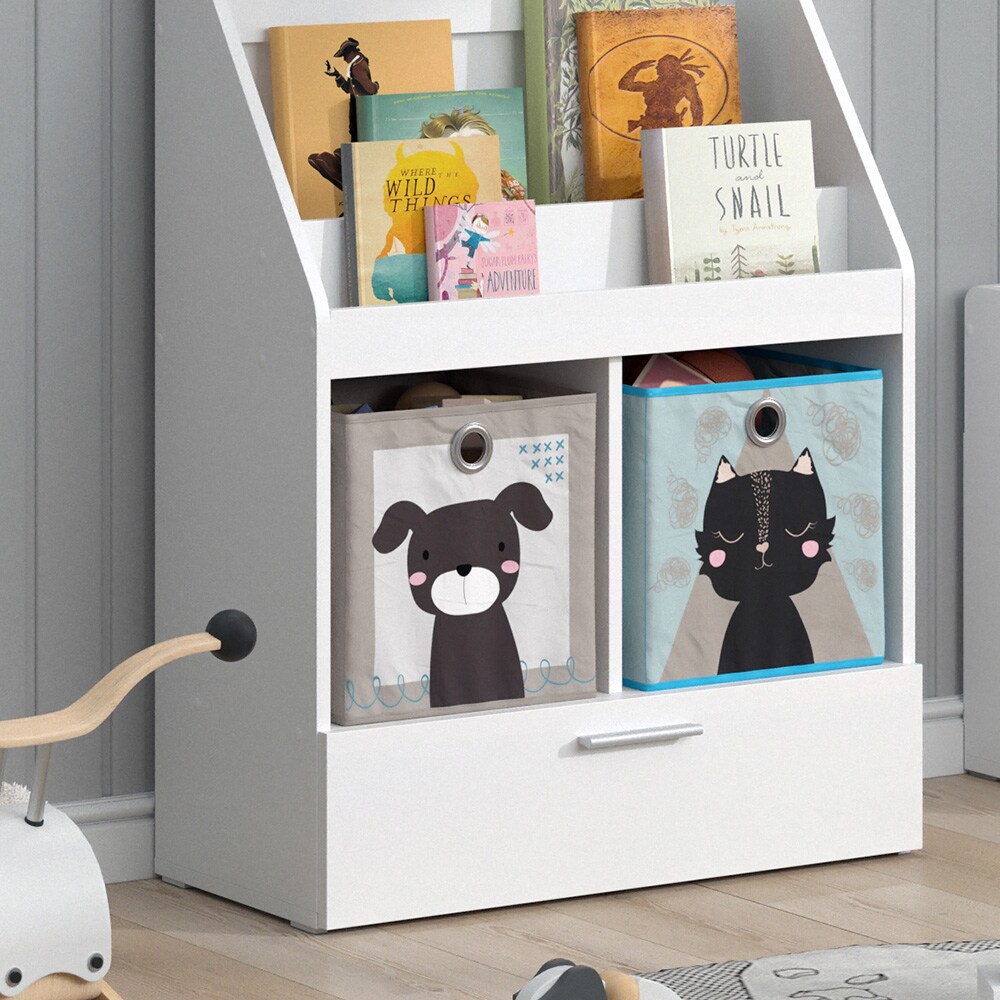 Vicco Kinderregal Bücherregal Wandregal Luigi Weiß 72x96 cm modern Kinderzimmer Regal Spielzeugregal Dekoregal Standregal Aufbewahrungsregal Würfelregal Schublade Ablage Fach freistehend Faltbox