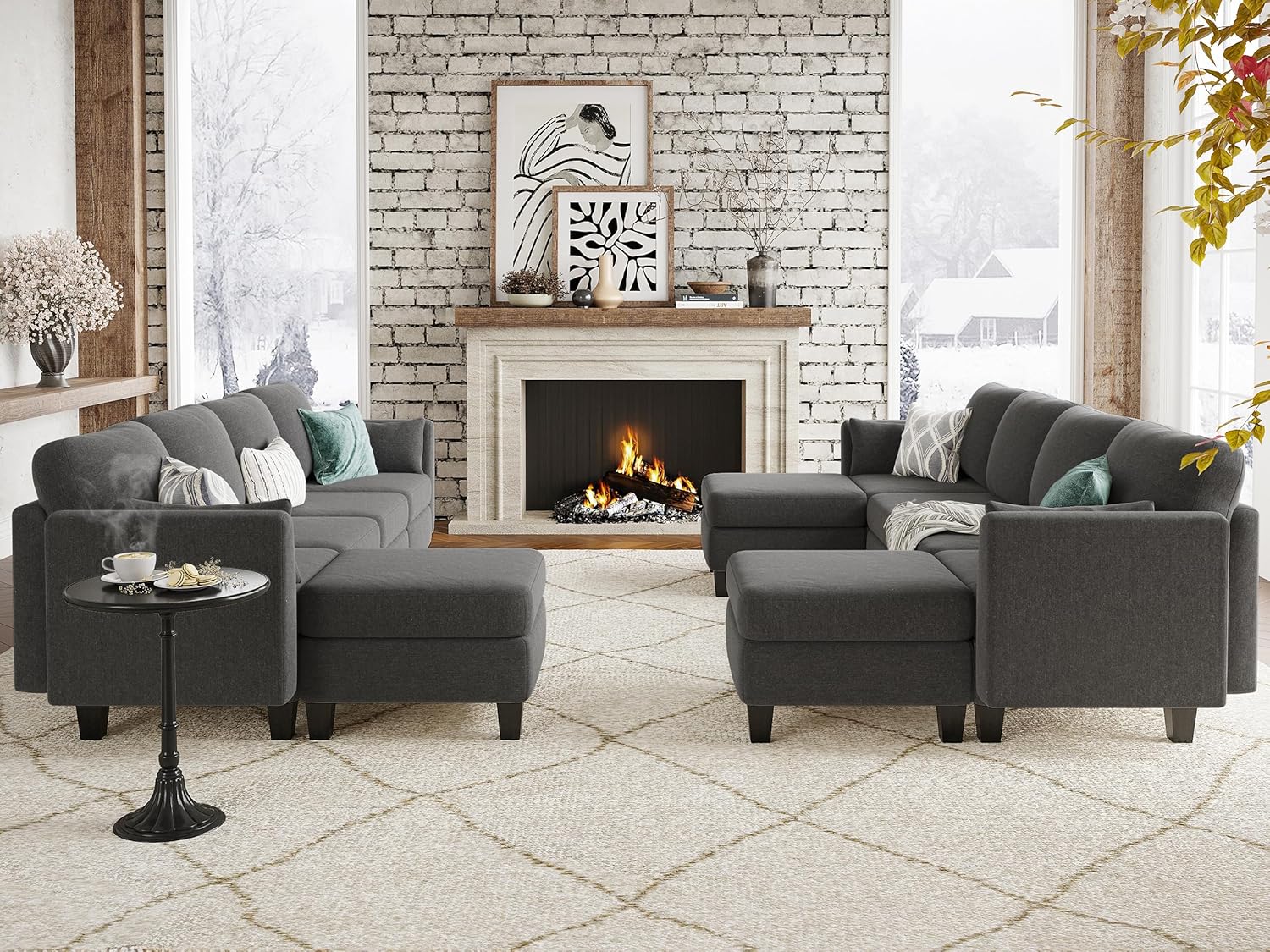 U-Form Modulares Ecksofa mit schlaffunktion,Moderner Schlafsofa aus Stoff，umwandelbarer Sofa mit Hochdicht-Memory-Schaum, bequemer 6-Sitzer Modulares Eckcouch für den Wohnzimmer, Dunkelgrau