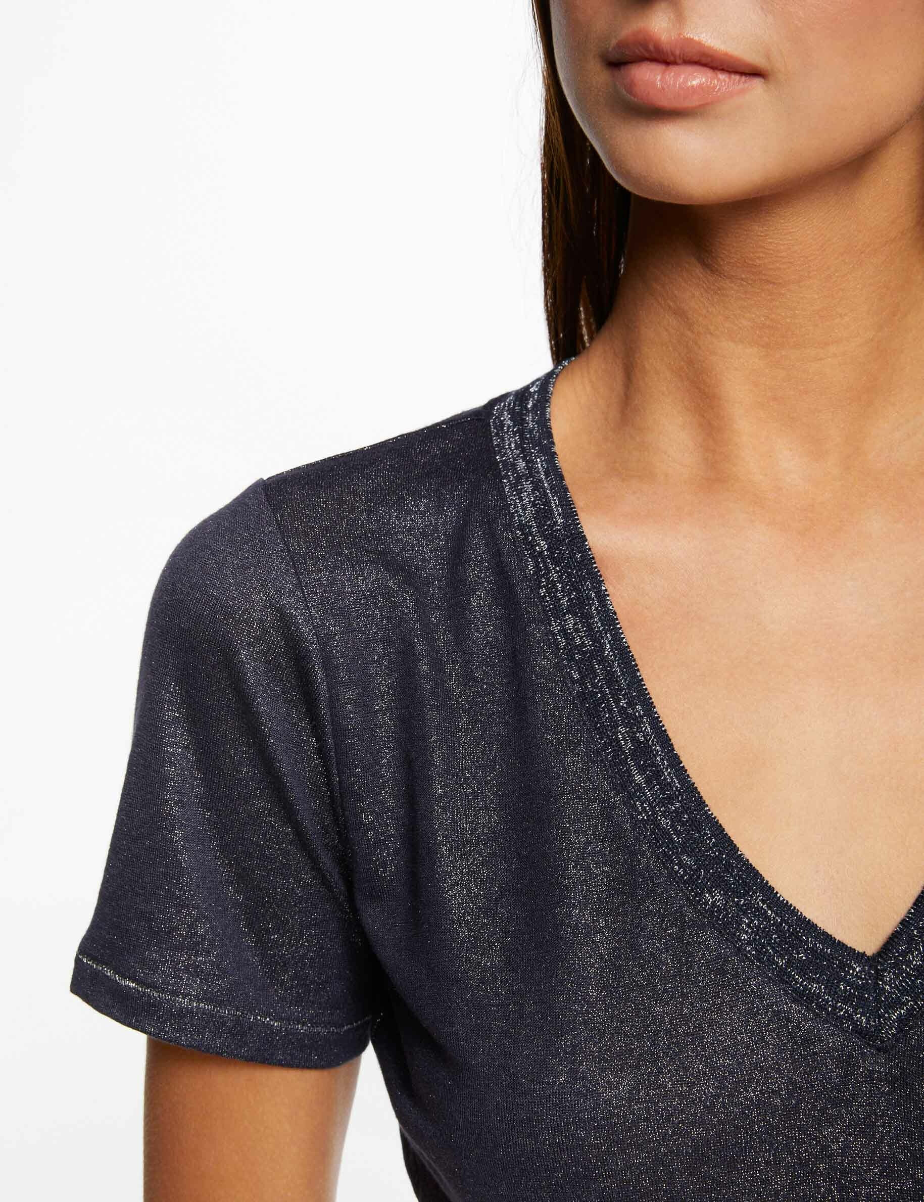 T-shirt manches courtes col en V marine femme - marine