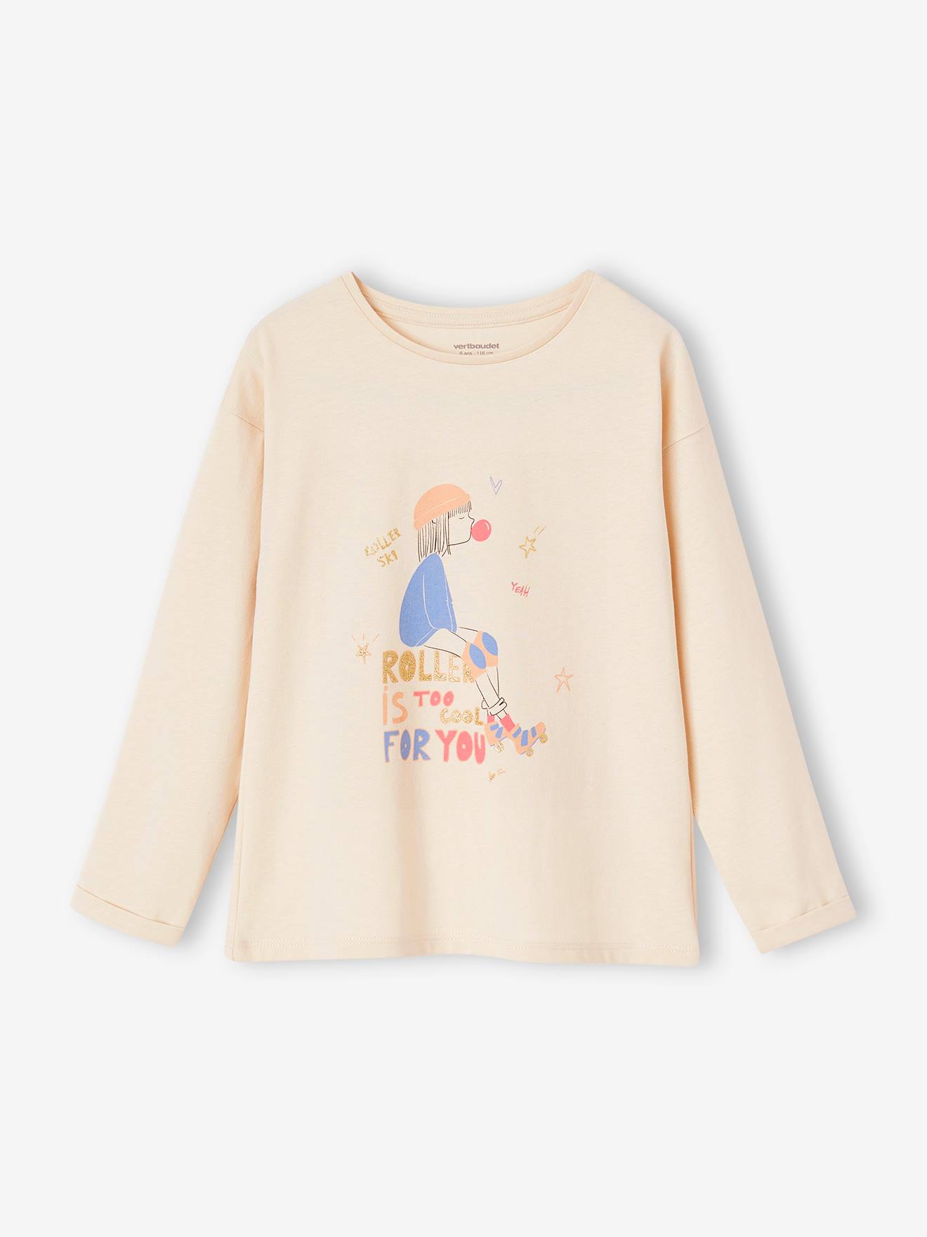 Camiseta com estampa feminina e detalhes de fantasia, camiseta infantil lisa rosa claro com estampas.