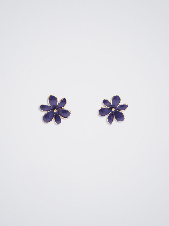 Brincos de flor esmaltada - Roxo