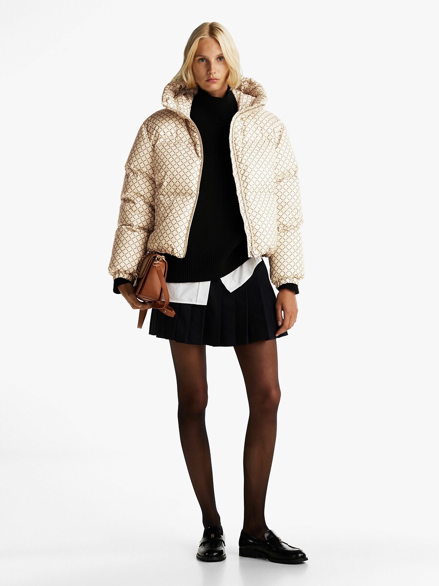 TOMMY HILFIGER<br>Jaqueta curta de plumas com mangas compridas e capuz