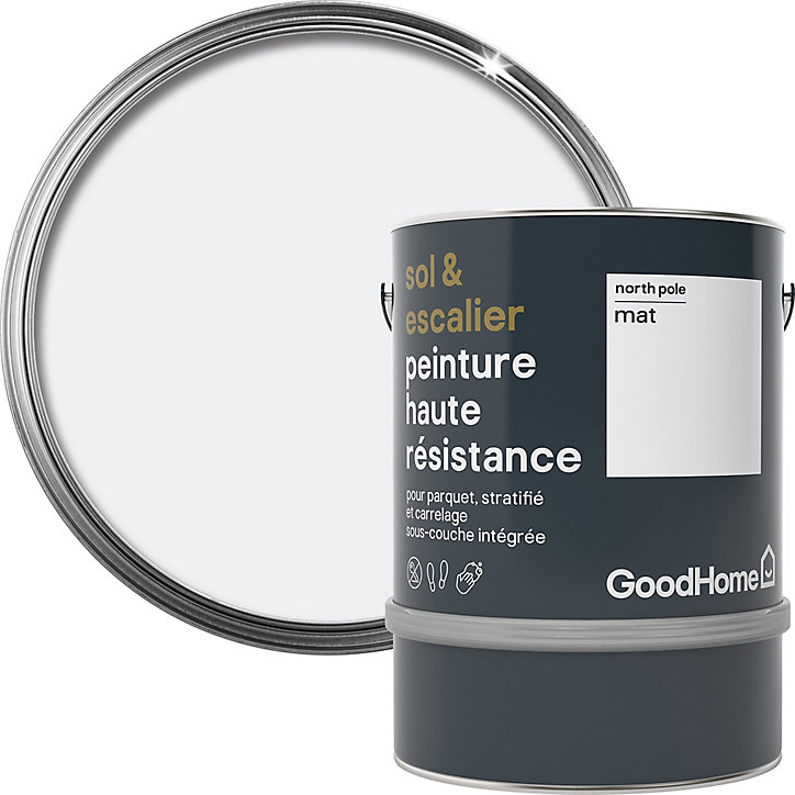 Peinture haute résistance sol et escalier GoodHome blanc North Pole mat 2L