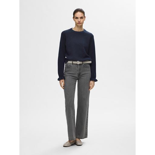 Selected Femme Lulu Frill Striktrøje, Dark Sapphire, L