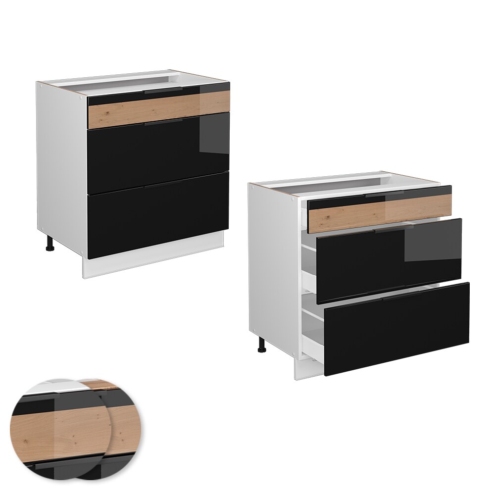 Vicco Schubladenunterschrank Küchenschrank Küchenmöbel Fame-Line Weiß Schwarz Eiche 80 cm modern Hochglanz