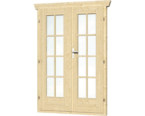 Dubbele deur voor tuinhuis, 28 mm SKAN HOLZ, volledig beglaasd, 123,4 x 193 cm, natuurlijke afwerking