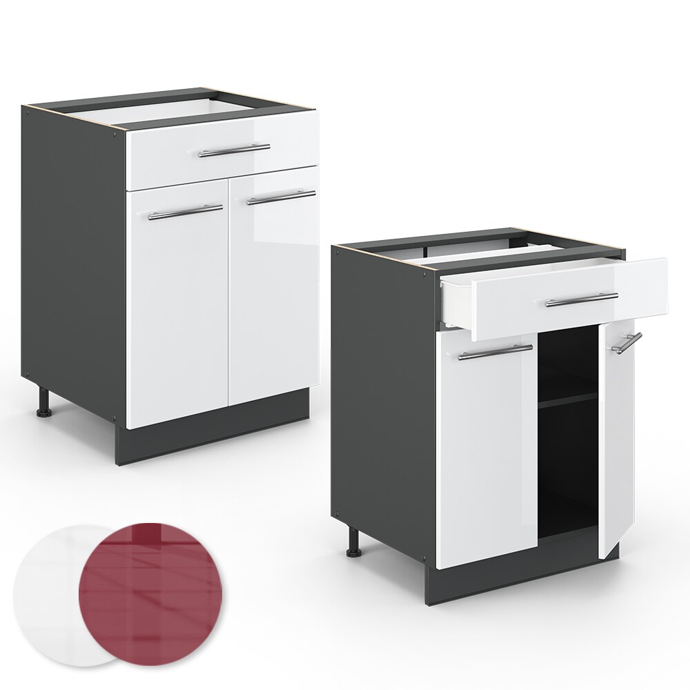 VICCO Schubunterschrank 60 cm Weiß Hochglanz Küchenschrank Hängeschrank Küchenzeile Fame-Line