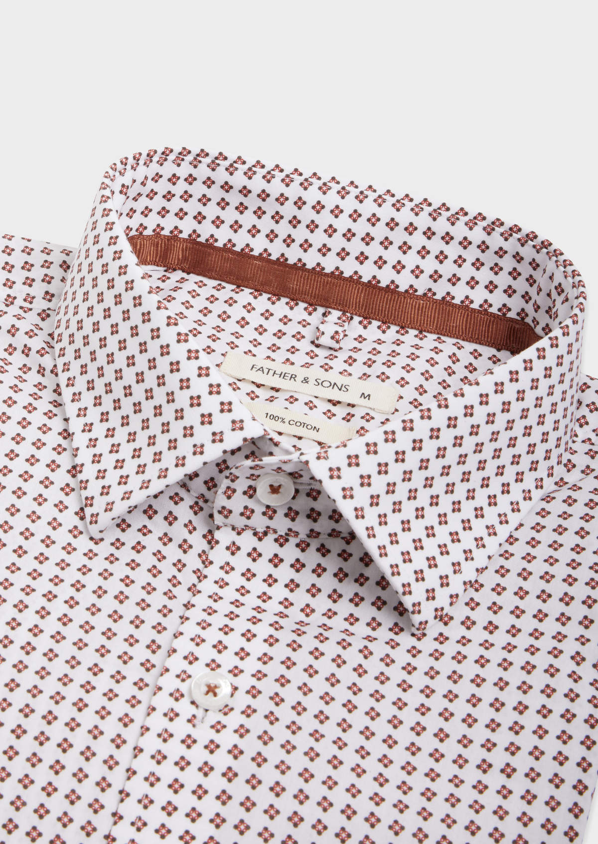 Chemise sport Regular en popeline de coton blanc à motif fantaisie rouge