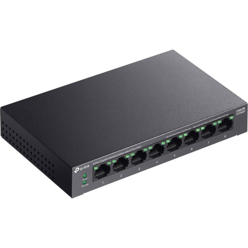 TP-Link LiteWave LS108GP commutateur réseau Non-géré Gigabit Ethernet (10/100/1000) Connexion Ethernet, supportant l'alimentation via ce port (PoE) Noir