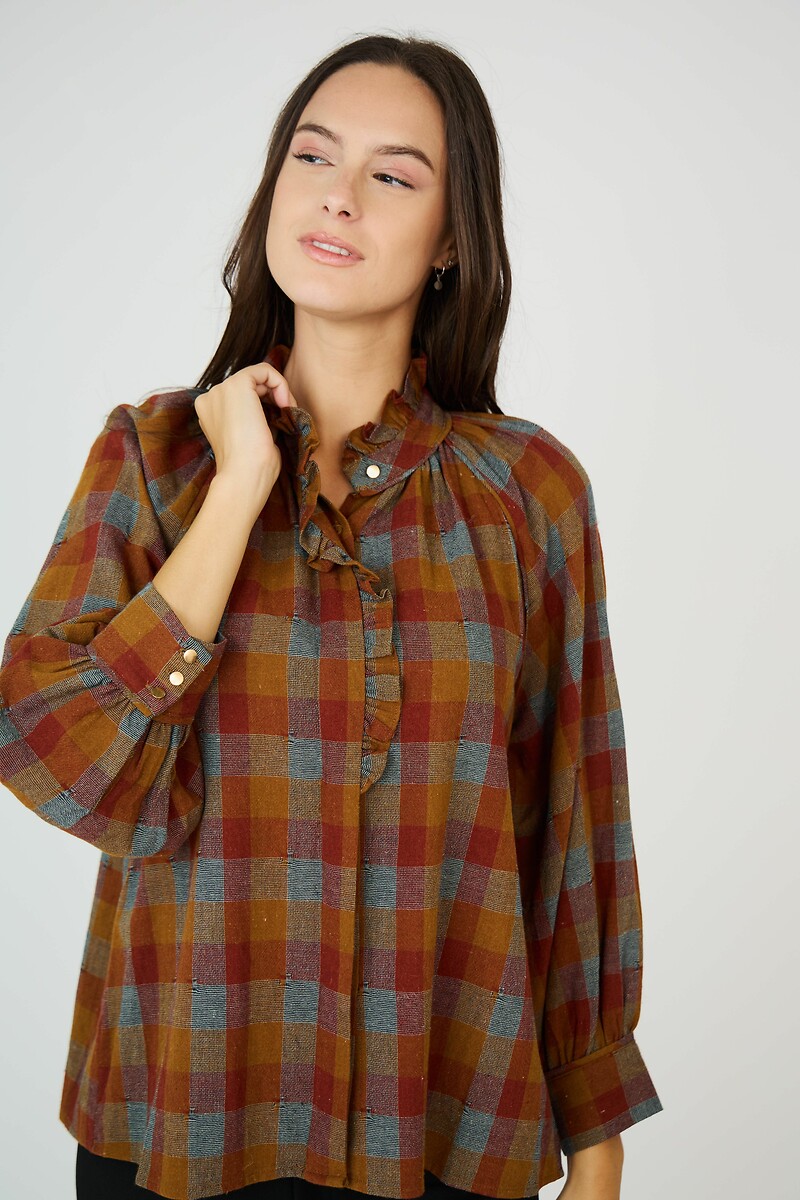 ATÉ BREVE<br>Blusa xadrez com gola mao