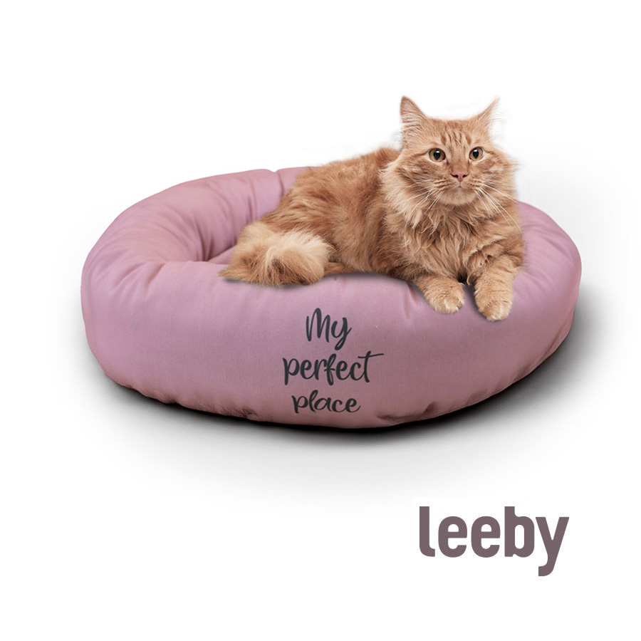 Cama para gatos Leeby rosa antiderrapante em formato de donut.