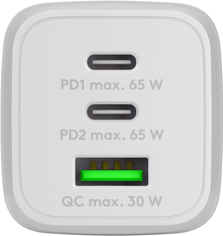 (65W/5A) Nano USB A / 2x USB C GaN Ladegerät Netzteil Power Delivery / Quick Charge 3.0 (64754) - Weiss