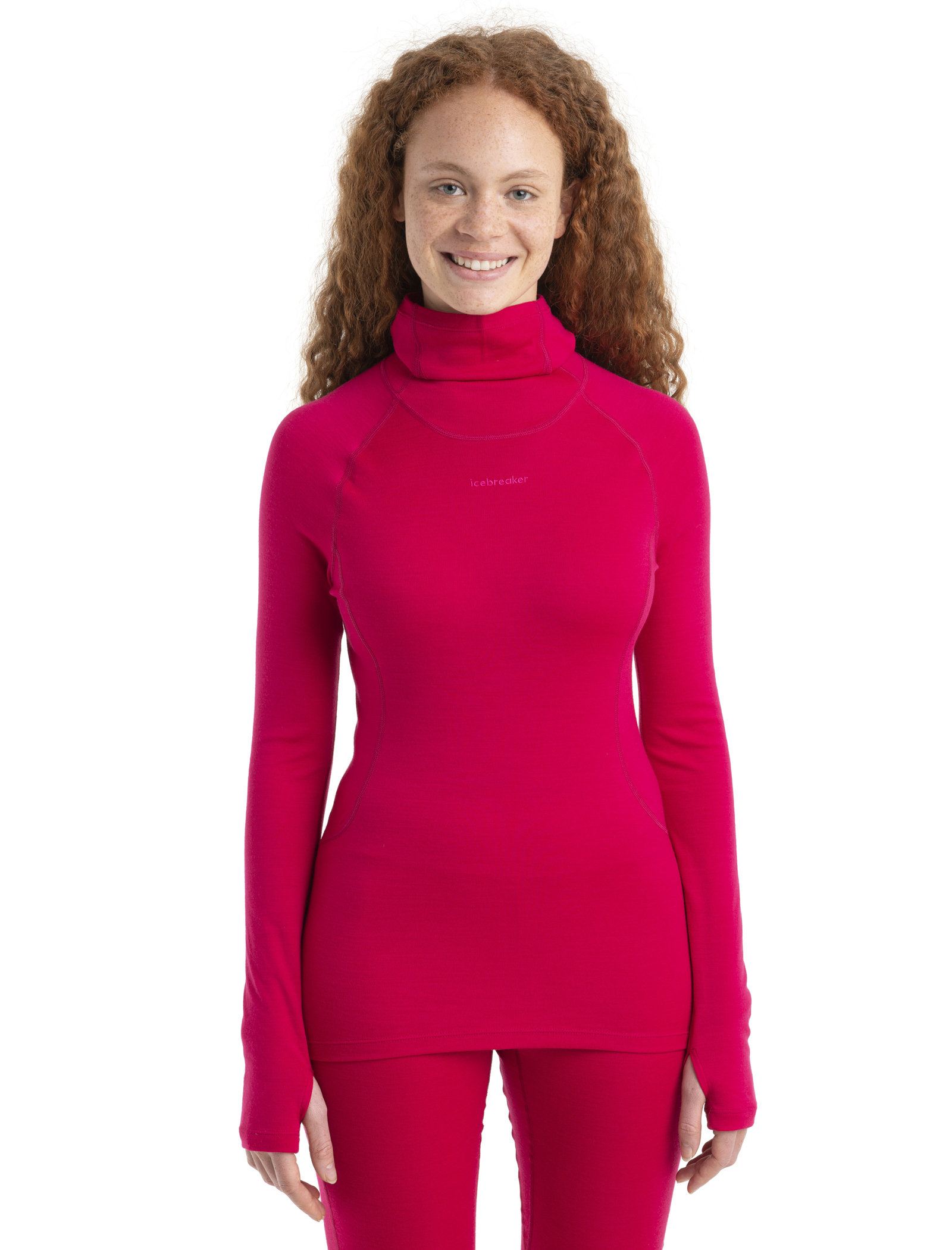 300 MerinoFine LS Roll Neck Thermal Top Dame Electronic Pink