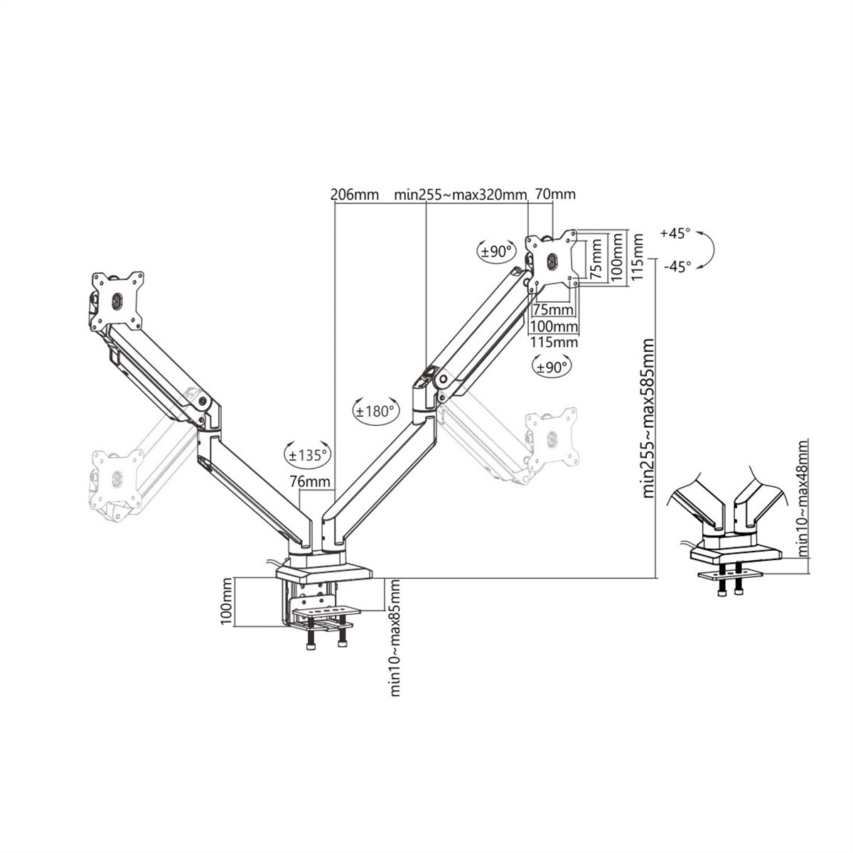 ROLINE »ROLINE LCD-Doppelarm, Tischmontage, Gasfeder, je 5 Gelenke, bis 2x 15 kg«