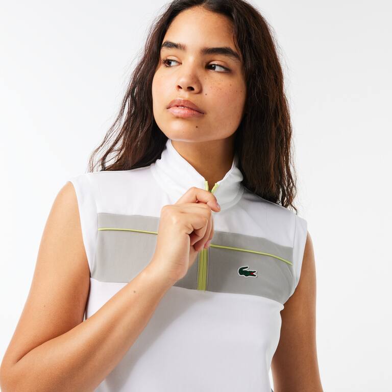 Polo Tennis contrasté en piqué indémaillable ultra-dry Manches Courtes - Blanc - Lacoste - Femme