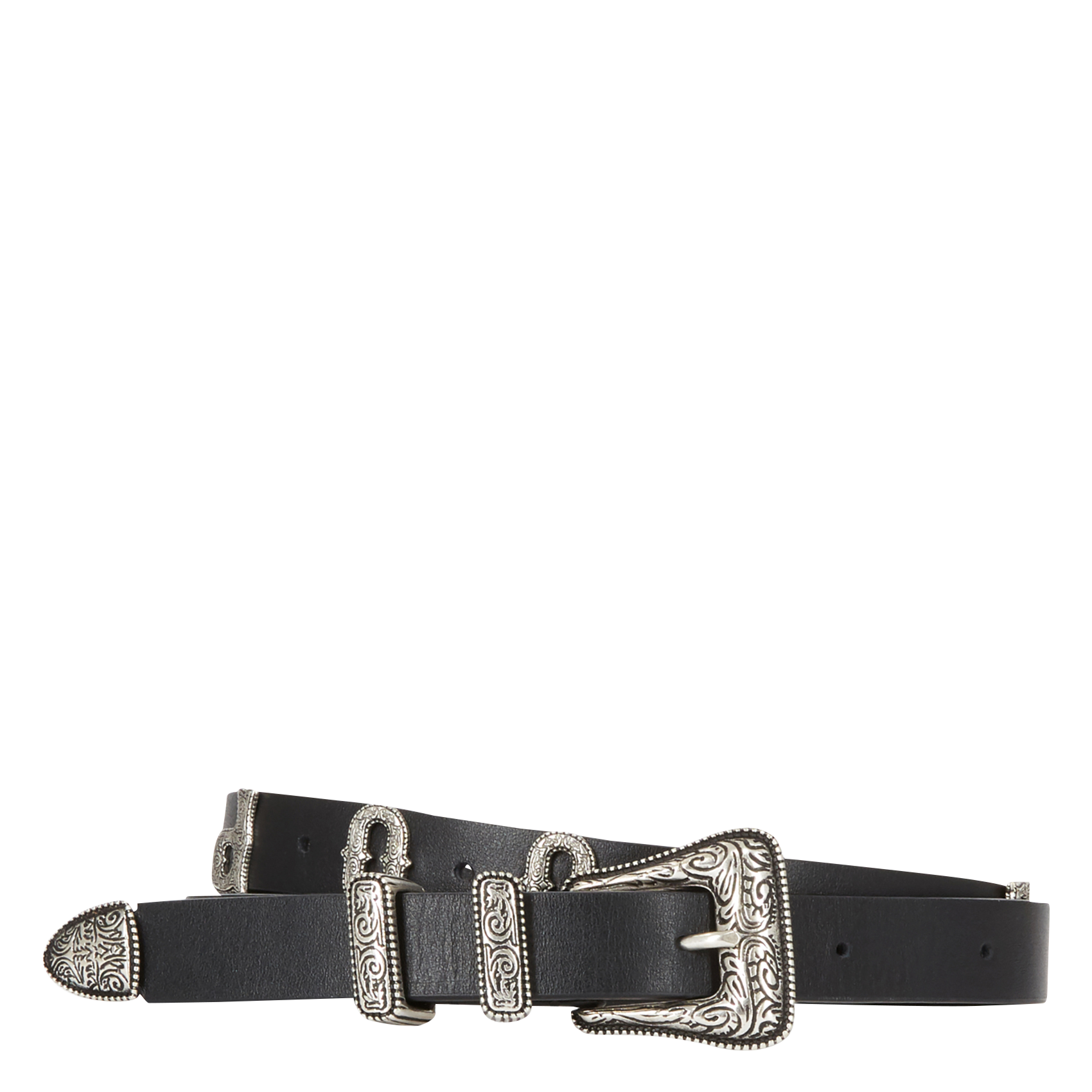 Ceinture style western en cuir| Noir